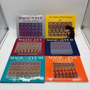Lot of 6 Magic Eye Hardcover Softcover Books - 1-3, Gallery, Nostradamus Tricks